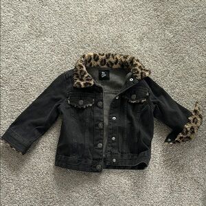Art Class Black and Brown Jean Jacket with Leopard Accents